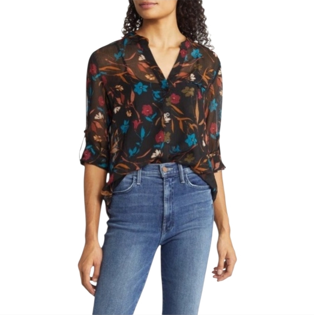 Sheer Floral Blouse Black From The Kloth Floral Size Medium Feminine Fairy Goth